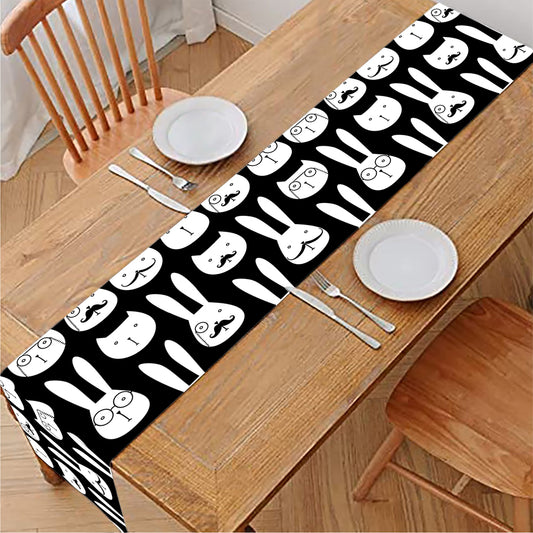 Rabbit And Cat Pattern Print Table Runner