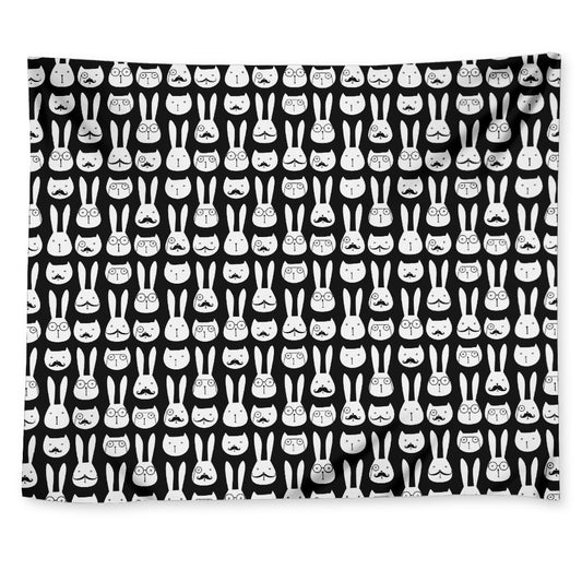 Rabbit And Cat Pattern Print Tapestry