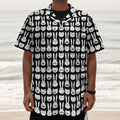 Rabbit And Cat Pattern Print Textured Short Sleeve Shirt