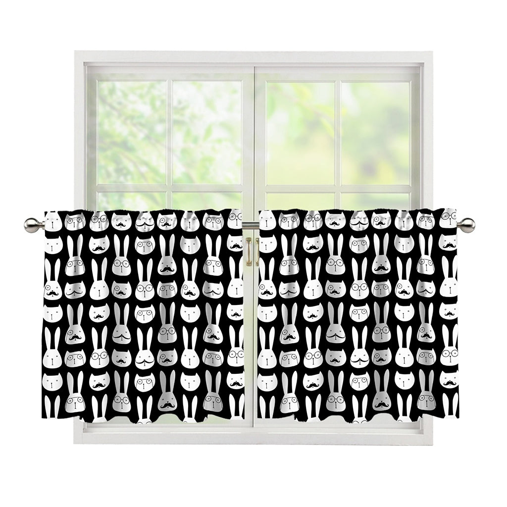 Rabbit And Cat Pattern Print Tier Curtains