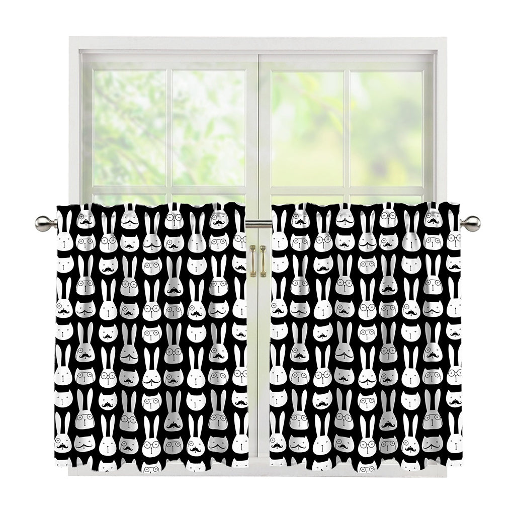 Rabbit And Cat Pattern Print Tier Curtains