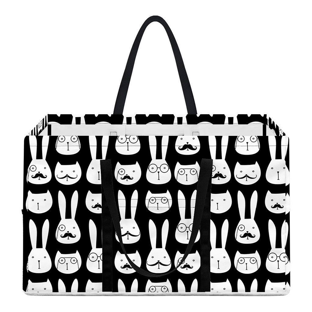 Rabbit And Cat Pattern Print Utility Tote Bag