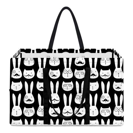 Rabbit And Cat Pattern Print Utility Tote Bag