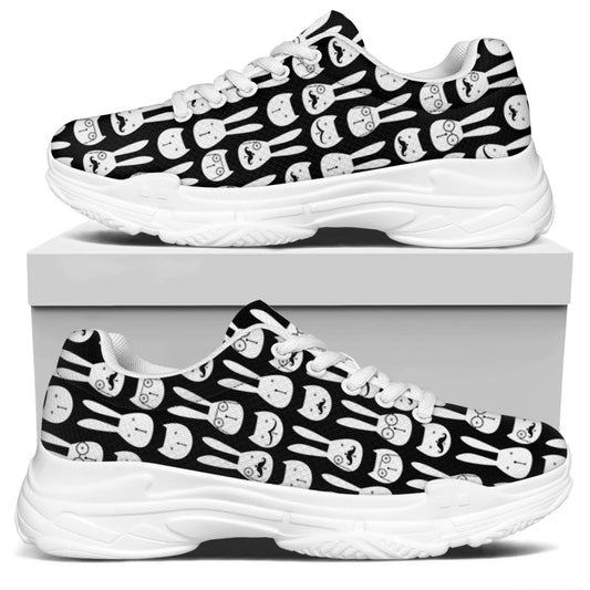 Rabbit And Cat Pattern Print White Chunky Shoes