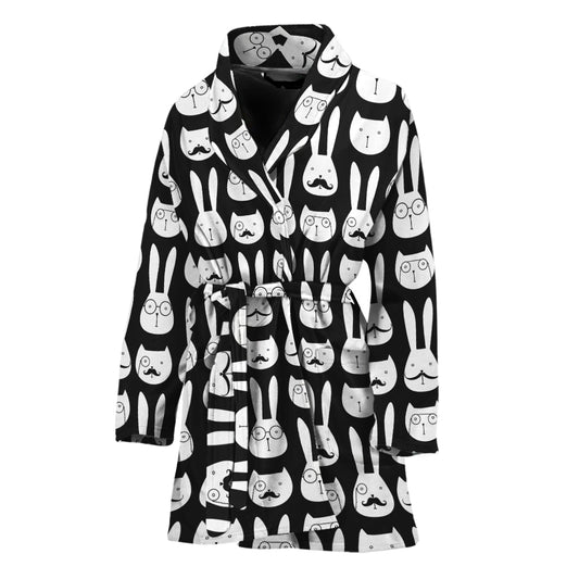 Rabbit And Cat Pattern Print Women's Bathrobe