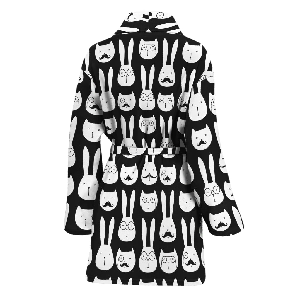Rabbit And Cat Pattern Print Women's Bathrobe