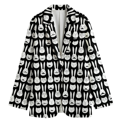 Rabbit And Cat Pattern Print Women's Blazer
