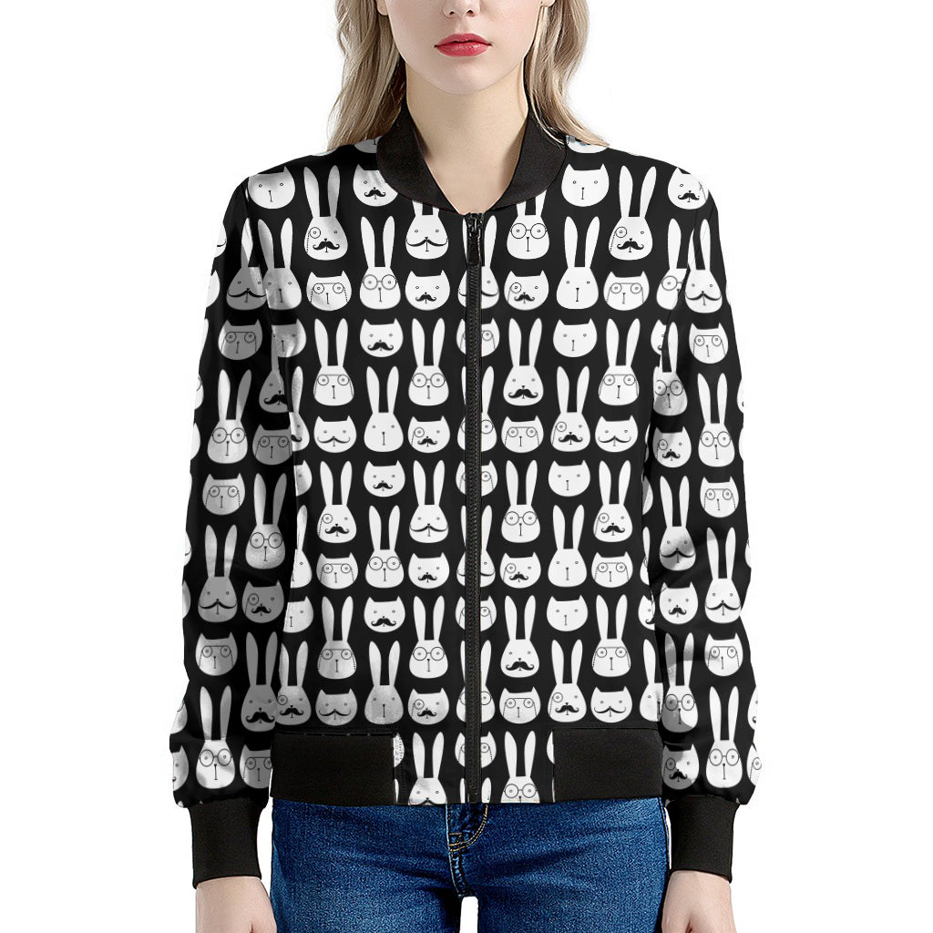 Rabbit And Cat Pattern Print Women's Bomber Jacket