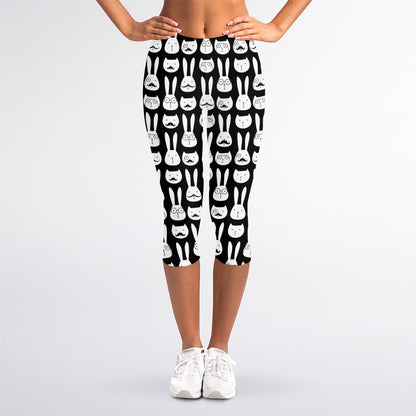 Rabbit And Cat Pattern Print Women's Capri Leggings