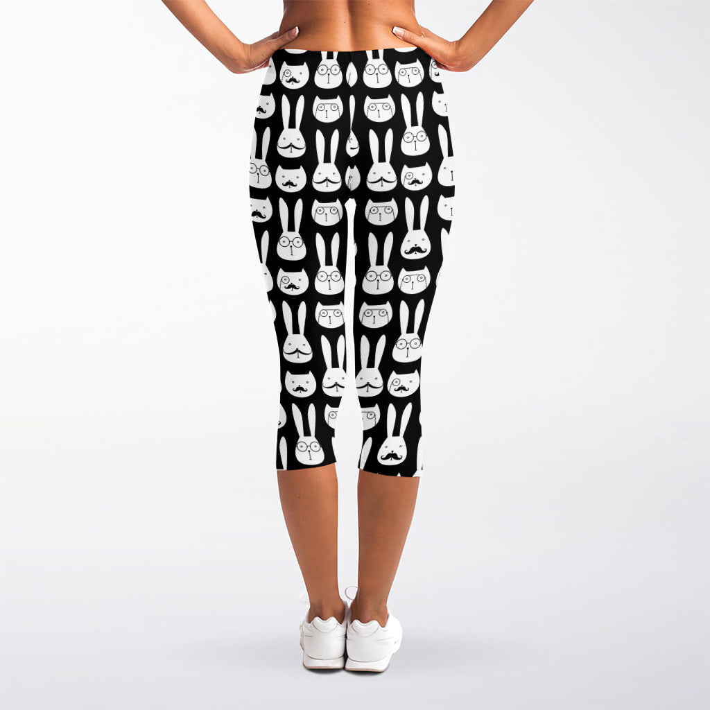 Rabbit And Cat Pattern Print Women's Capri Leggings