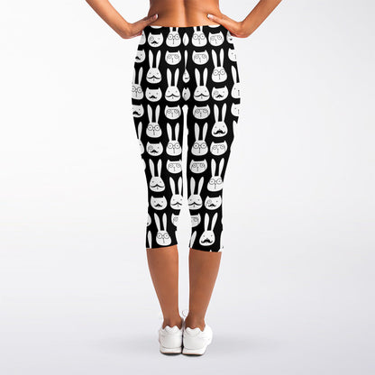 Rabbit And Cat Pattern Print Women's Capri Leggings