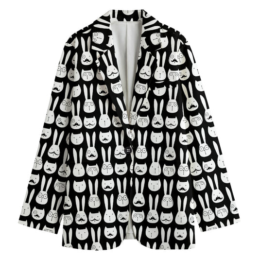 Rabbit And Cat Pattern Print Women's Cotton Blazer