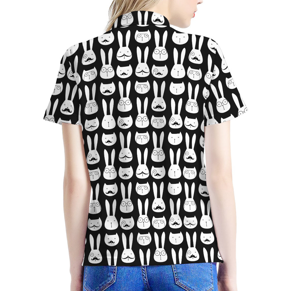 Rabbit And Cat Pattern Print Women's Polo Shirt