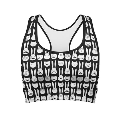 Rabbit And Cat Pattern Print Women's Sports Bra