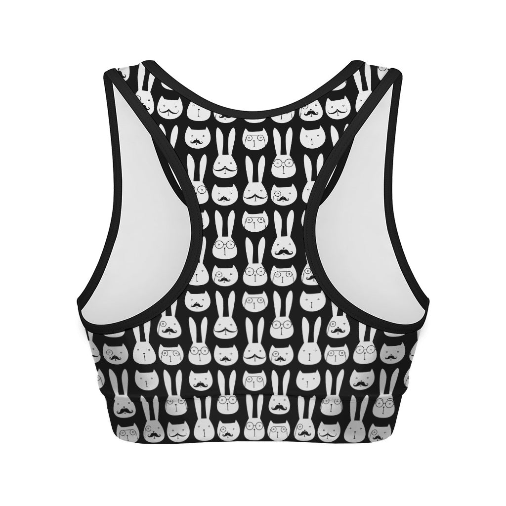 Rabbit And Cat Pattern Print Women's Sports Bra