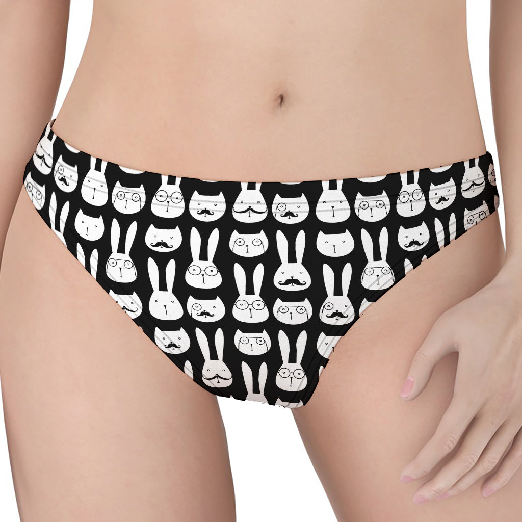 Rabbit And Cat Pattern Print Women's Thong