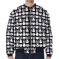 Rabbit And Cat Pattern Print Zip Sleeve Bomber Jacket