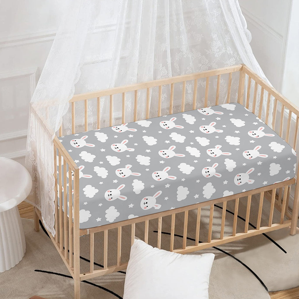 Rabbit And Cloud Pattern Print Baby Crib Sheet