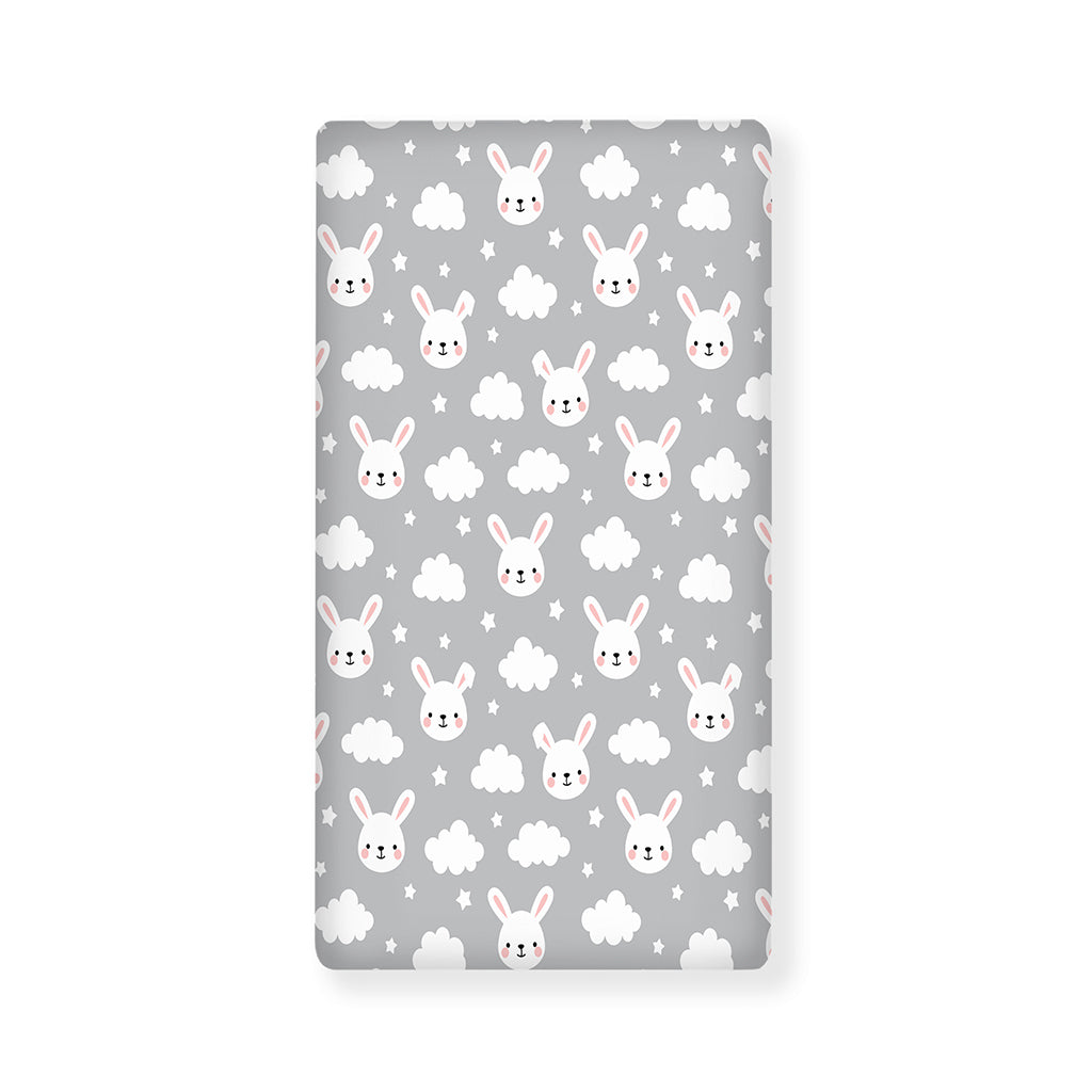 Rabbit And Cloud Pattern Print Baby Crib Sheet