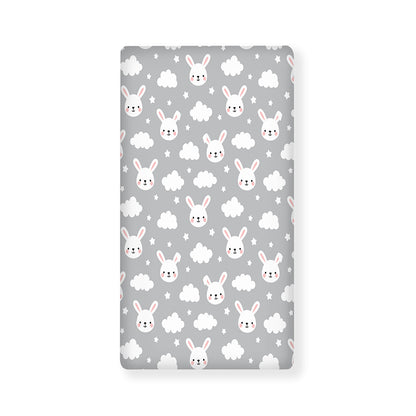 Rabbit And Cloud Pattern Print Baby Crib Sheet