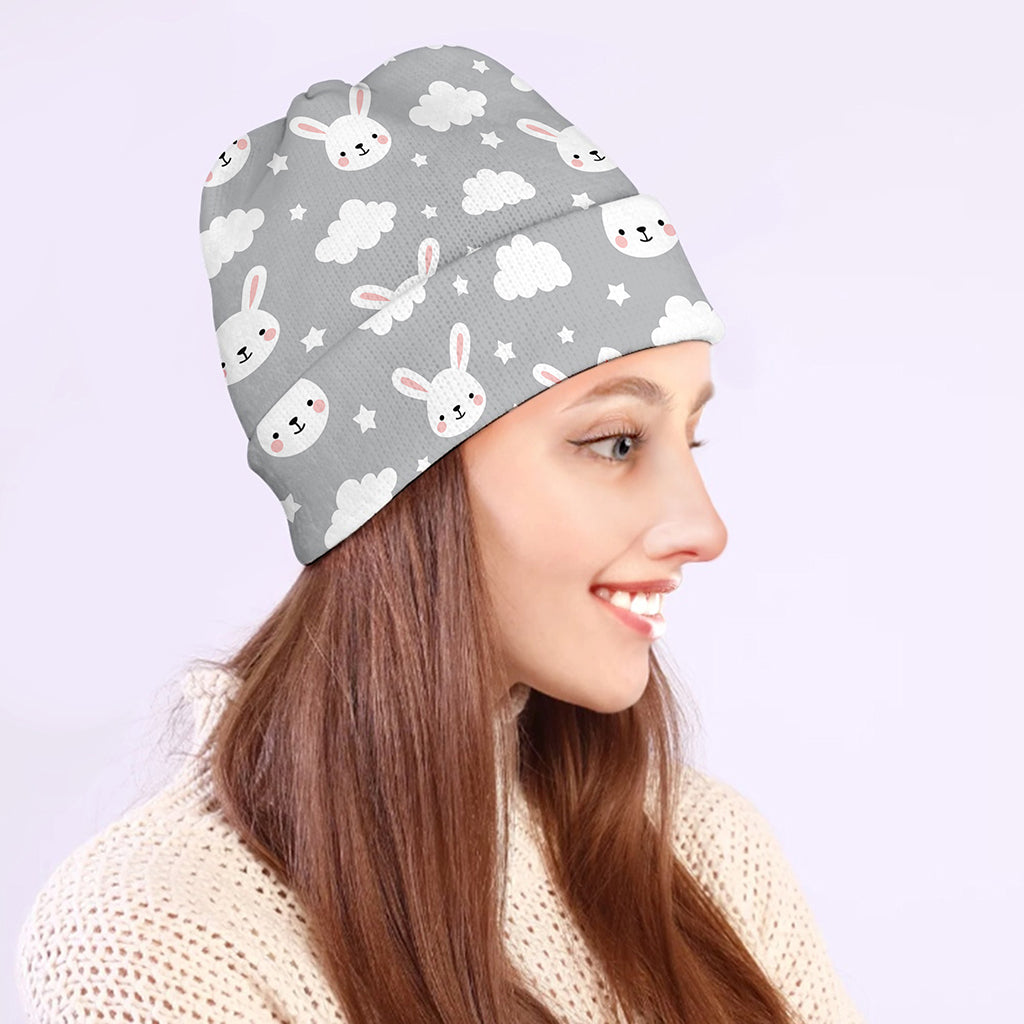 Rabbit And Cloud Pattern Print Beanie
