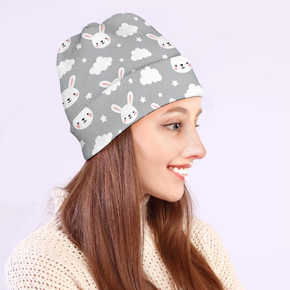 Rabbit And Cloud Pattern Print Beanie