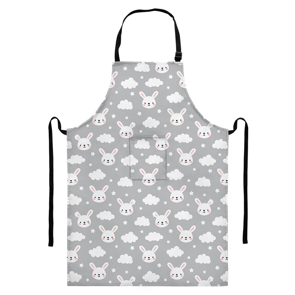 Rabbit And Cloud Pattern Print Bib Apron With Pocket