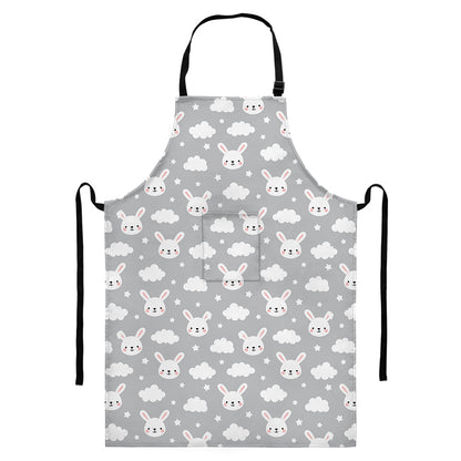 Rabbit And Cloud Pattern Print Bib Apron With Pocket
