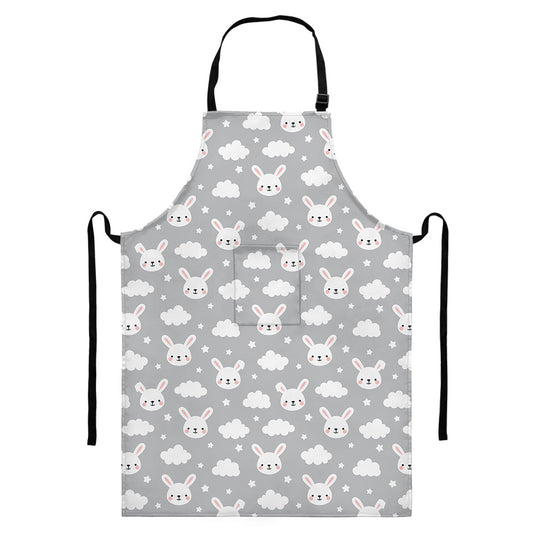 Rabbit And Cloud Pattern Print Bib Apron With Pocket