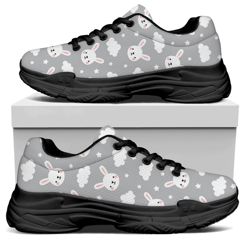 Rabbit And Cloud Pattern Print Black Chunky Shoes