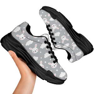 Rabbit And Cloud Pattern Print Black Chunky Shoes