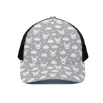 Rabbit And Cloud Pattern Print Black Mesh Trucker Cap