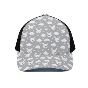 Rabbit And Cloud Pattern Print Black Mesh Trucker Cap