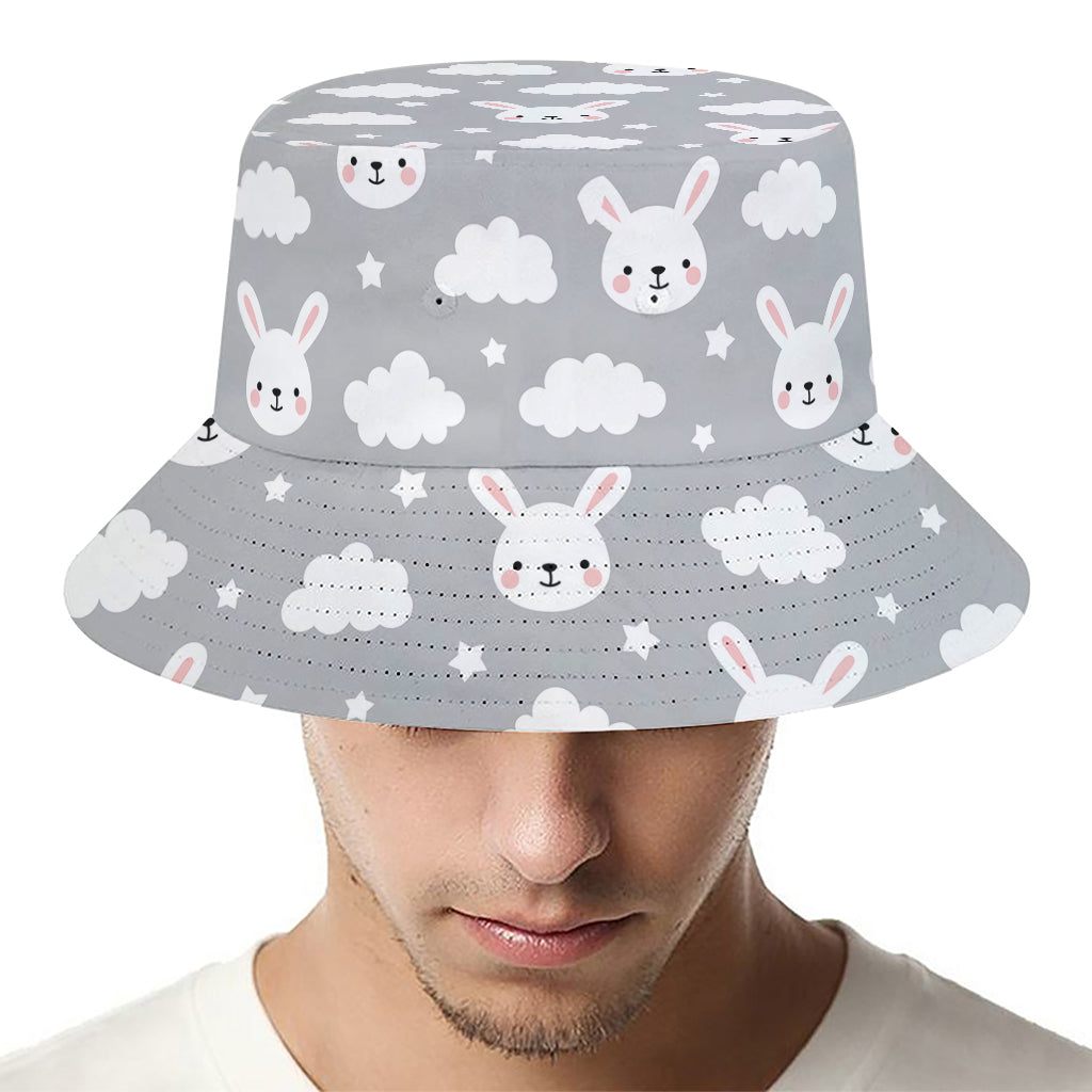 Rabbit And Cloud Pattern Print Bucket Hat