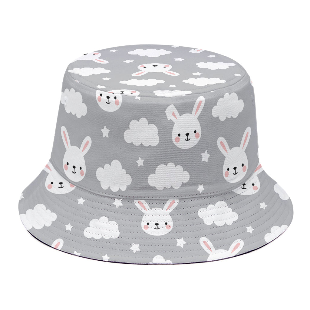 Rabbit And Cloud Pattern Print Bucket Hat