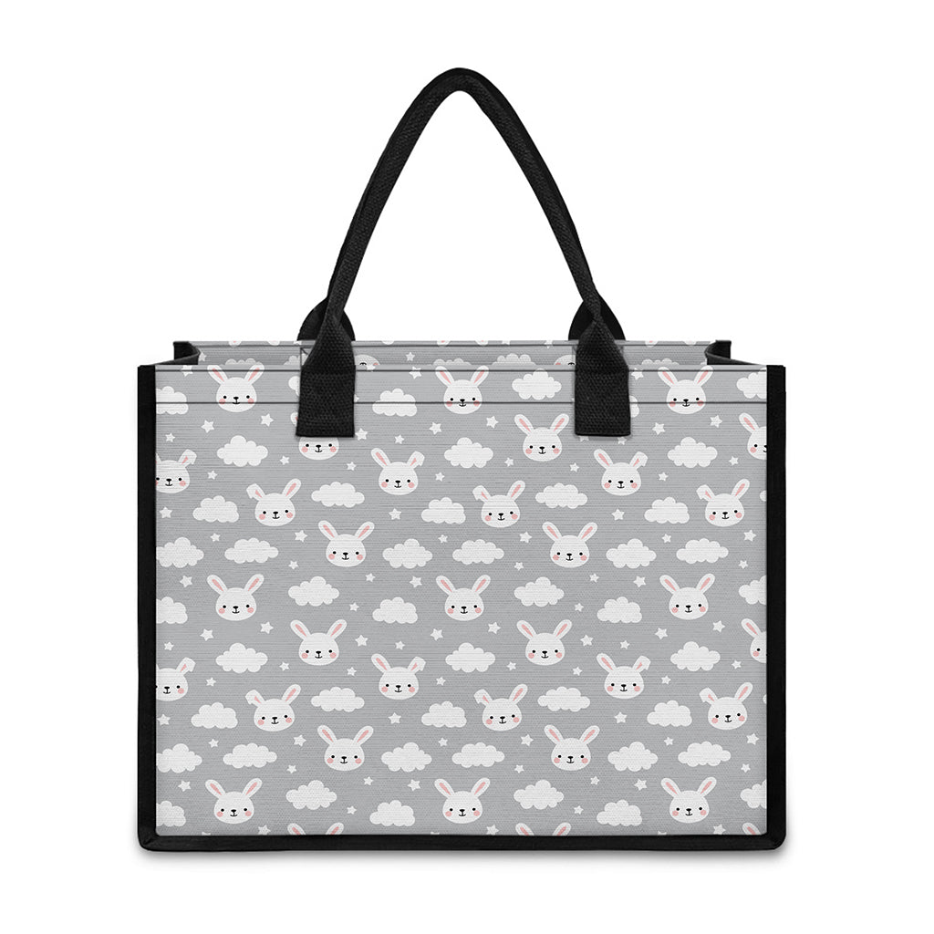 Rabbit And Cloud Pattern Print Canvas Tote Bag