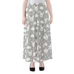 Rabbit And Cloud Pattern Print Chiffon Maxi Skirt