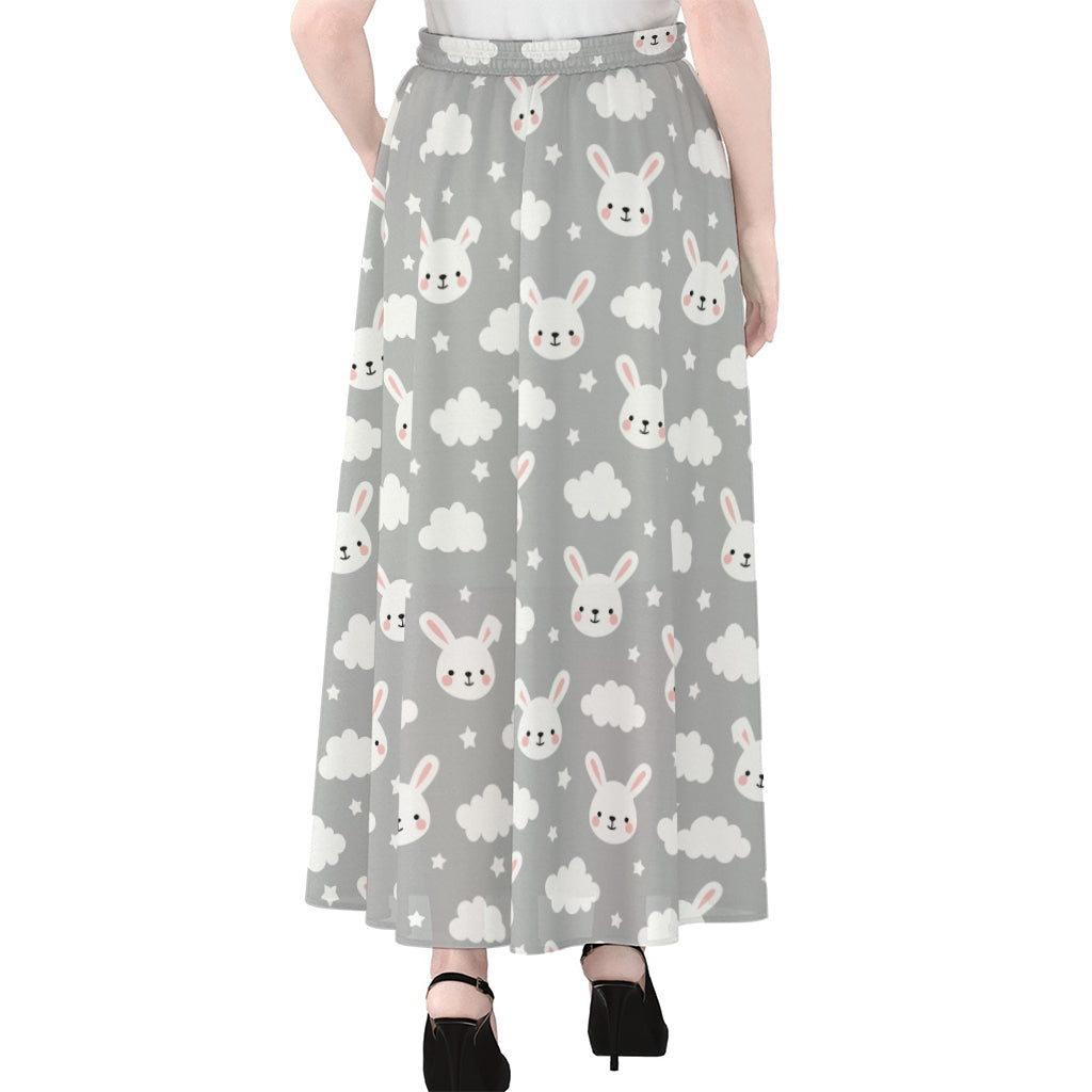 Rabbit And Cloud Pattern Print Chiffon Maxi Skirt