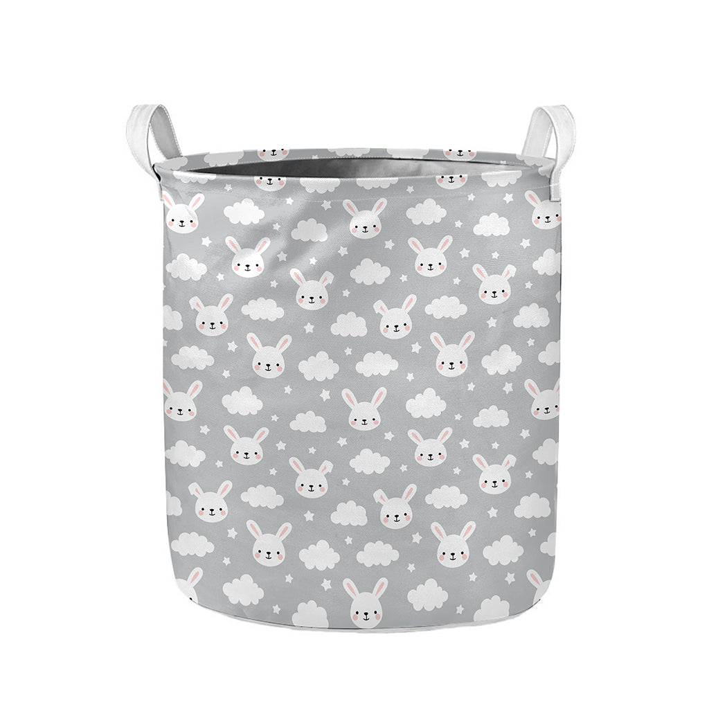 Rabbit And Cloud Pattern Print Collapsible Laundry Basket
