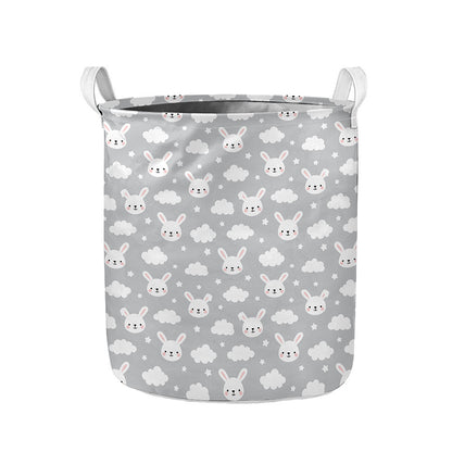 Rabbit And Cloud Pattern Print Collapsible Laundry Basket