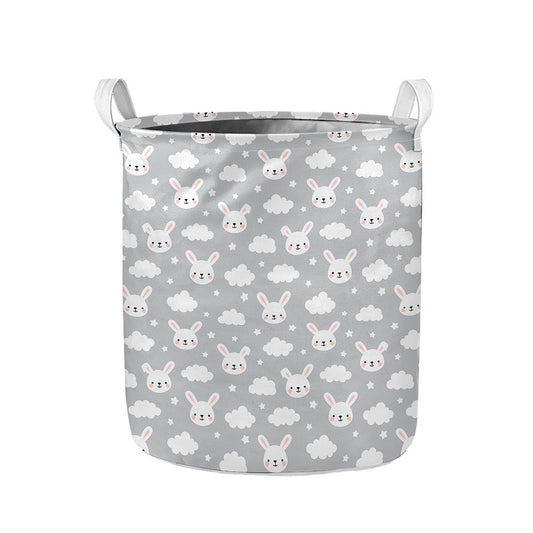 Rabbit And Cloud Pattern Print Collapsible Laundry Basket