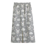 Rabbit And Cloud Pattern Print Cotton Front Slit Maxi Skirt