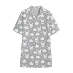 Rabbit And Cloud Pattern Print Cotton Hawaiian Shirt