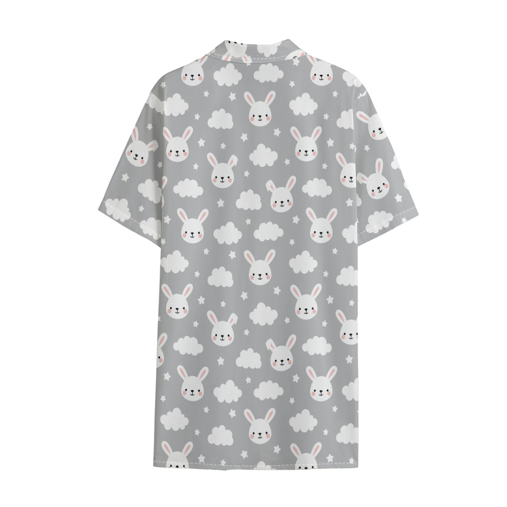 Rabbit And Cloud Pattern Print Cotton Hawaiian Shirt