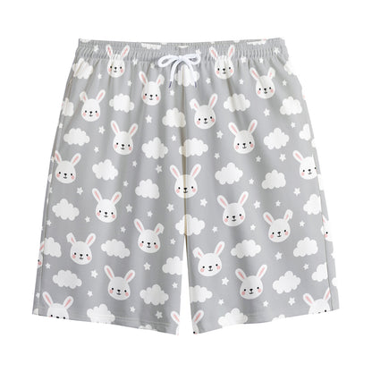 Rabbit And Cloud Pattern Print Cotton Shorts