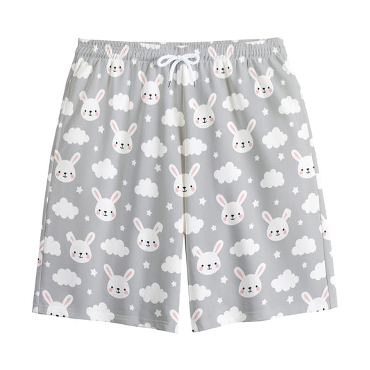Rabbit And Cloud Pattern Print Cotton Shorts