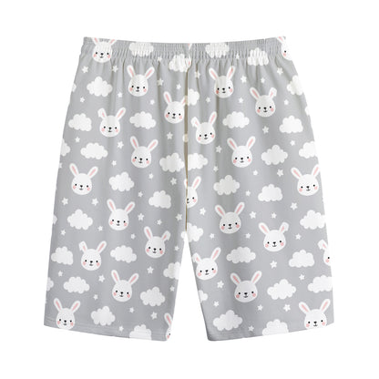 Rabbit And Cloud Pattern Print Cotton Shorts