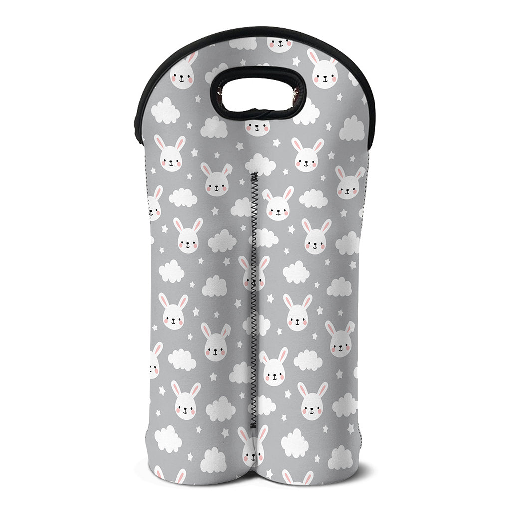 Rabbit And Cloud Pattern Print Double Neoprene Wine Tote