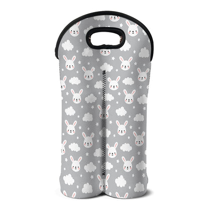 Rabbit And Cloud Pattern Print Double Neoprene Wine Tote