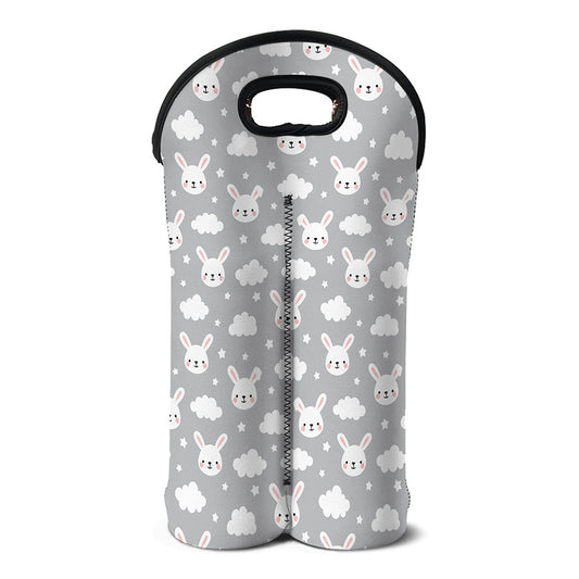 Rabbit And Cloud Pattern Print Double Neoprene Wine Tote